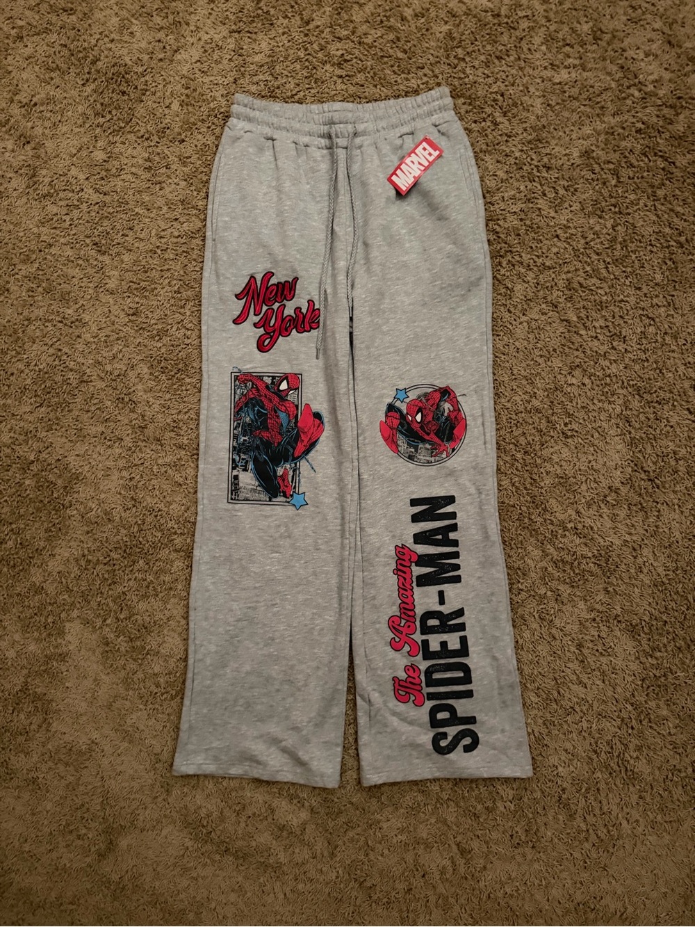 NEW Marvel Spiderman Sweatpants Gray Baggy Wide Leg Unisex Size Medium